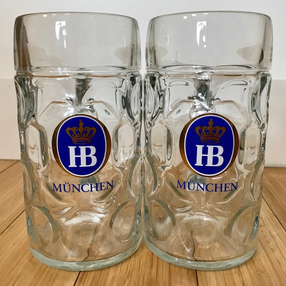 Hofbrauhaus Munchen 1L Dimpled Glass Beer Steins
